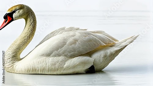 Elegant White Swan Gliding Smoothly Across Water with Graceful Movements in Bright Natural Light