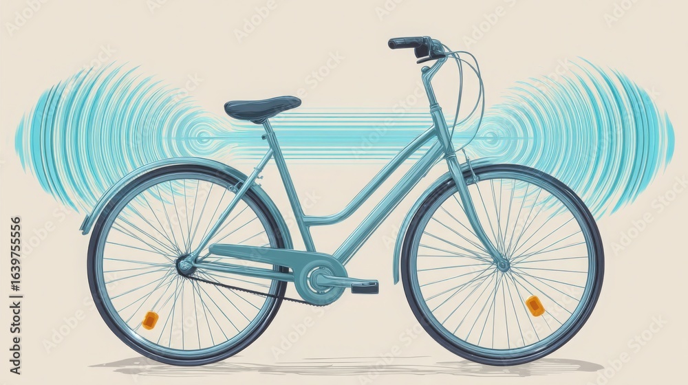 Fototapeta premium Bicycle with sound wave illustration representing technology integration in transportation and repetitive trend analysis