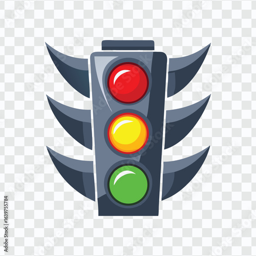 "Cartoon Traffic Light with Red, Yellow, and Green Lights"