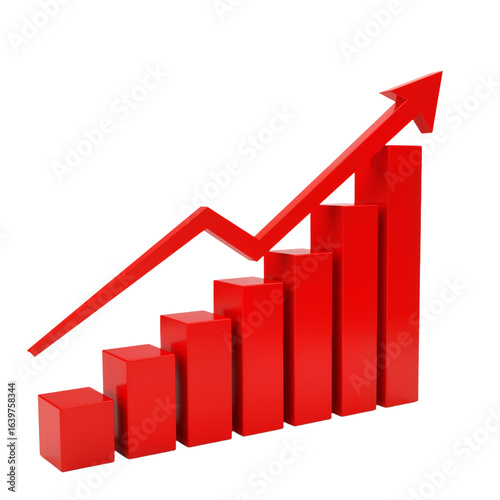 Red 3D bar chart with a rising arrow symbolizing business growth, financial success, and positive stock market trends. Free Download Red 3D bar chart with a rising arrow symbolizing business growth, financial success, and positive stock market trends. - GFXLoad