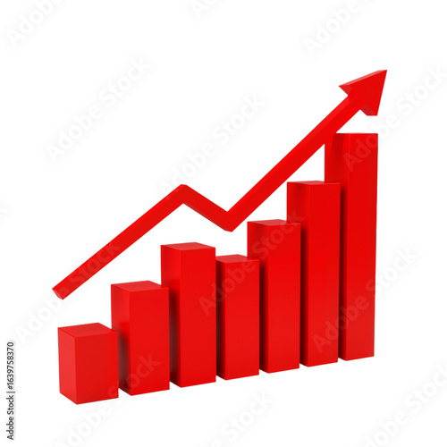 Free Download Red 3D bar graph with an upward trending arrow symbolizing business growth, success, and financial progress. - GFXLoad