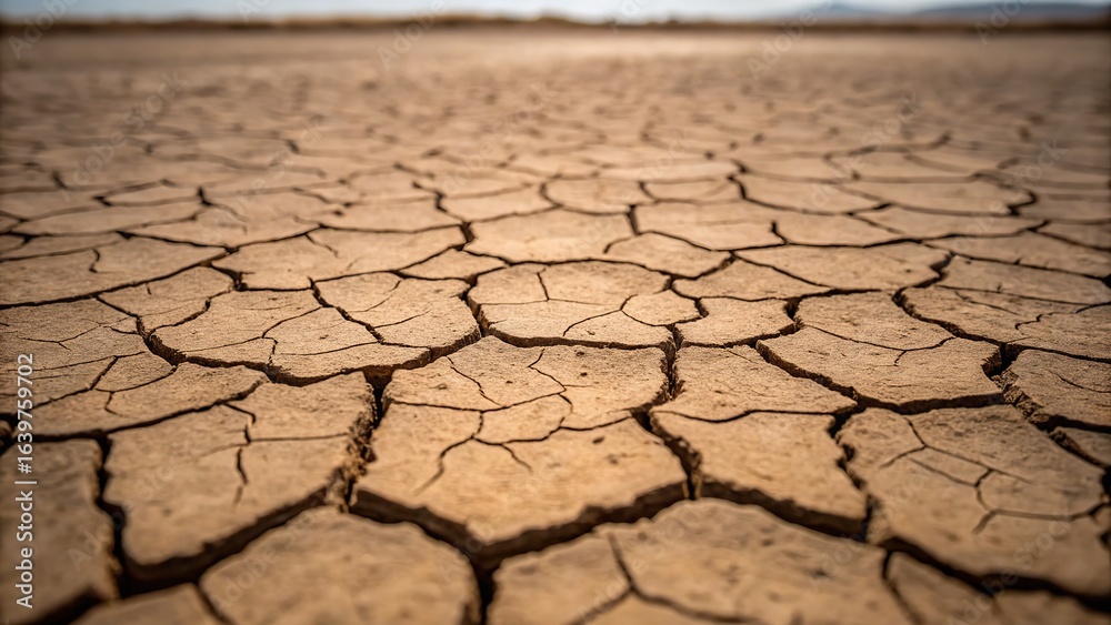 Obraz premium Arid cracked earth stretching to the horizon evokes climate change and environmental concerns worldwide