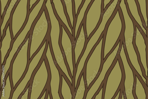 Vintage gold floral vector seamless pattern with brown leaves and ornamental curves
