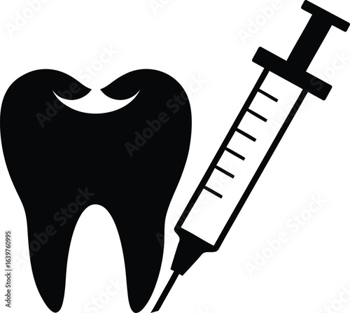 Tooth and syringe icon representing dental injection procedure or anesthesia with transparent background