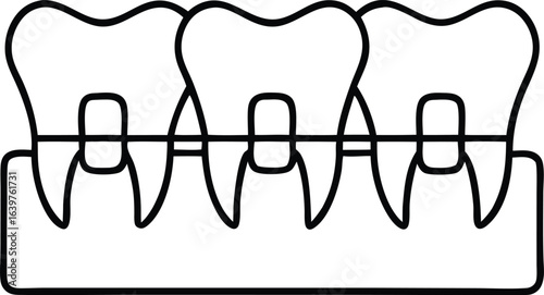teeth with braces outline icon