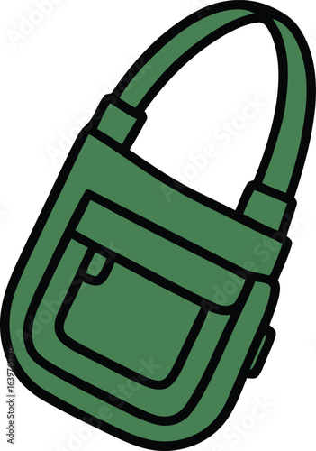 Stylish Green Shoulder Bag Vector Illustration - Modern Accessory with Black Outline Design