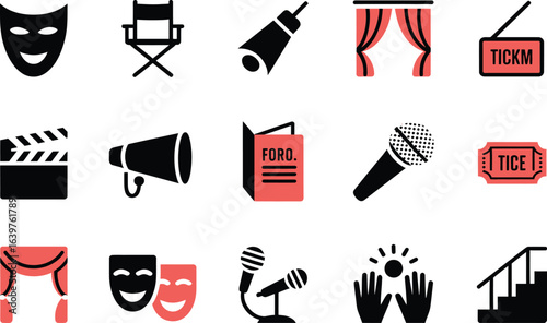 Theater Icon Set Vector Illustration Stage Performance Acting Drama Entertainment