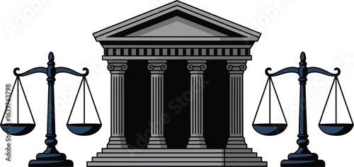 Courthouse with Scales of Justice Vector Illustration Symbolizing Legal System and Law