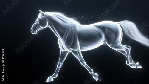 Glowing white horse in motion