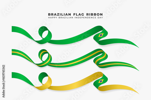 Wavy Brazilian ribbon for Independence Day background in 3 models