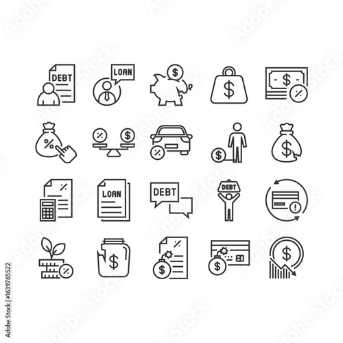 set of finance icons, loan, dabt