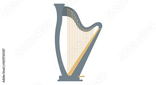Harp performance event concert hall digital artwork artistic environment side view musical concept for enthusiasts. Vector illustration