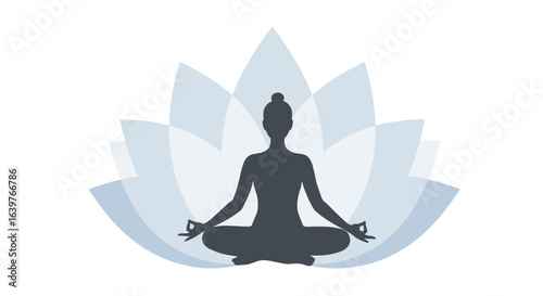 Meditation practice in a tranquil environment silhouette of a yogi peaceful setting wellness concept. Vector illustration