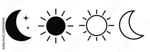 Vector isolated Brightness icon set in black outline