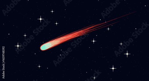 Meteor shower display over starry sky astronomy event cosmic phenomenon nighttime view outer space wonders. Vector illustration
