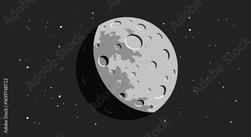 Exploring the moon's surface a celestial event in space digital art night environment wide viewpoint. Vector illustration