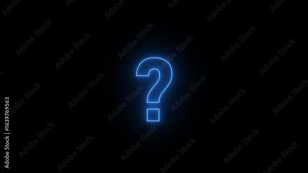 Bright blue neon question mark glowing against a dark black background Bright blue neon question mark glowing against a dark black background