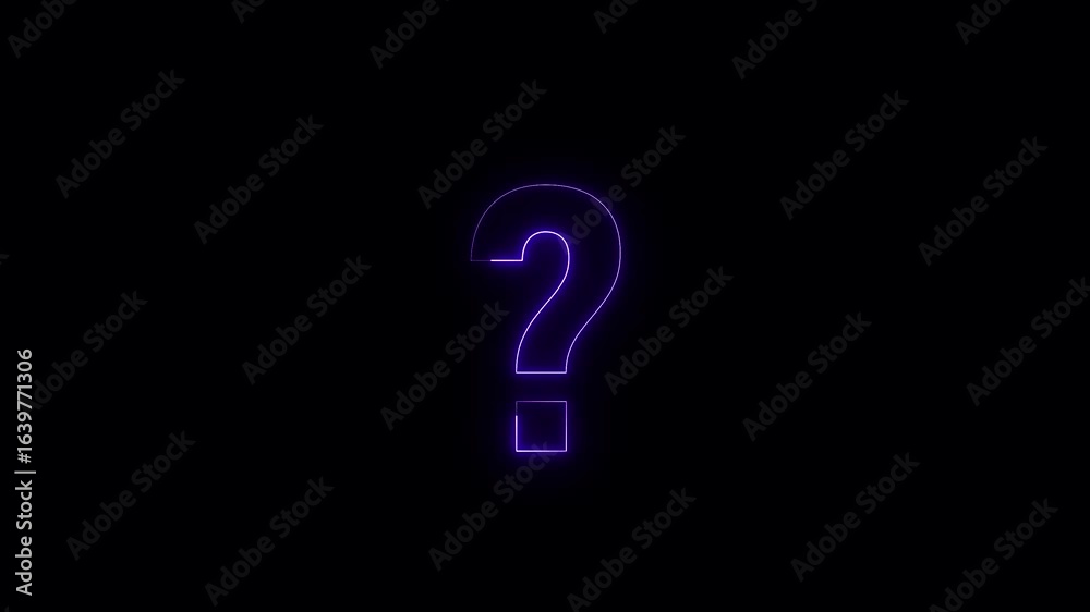 A glowing purple question mark symbol illuminates a dark background representing mystery and the unknown A glowing purple question mark symbol illuminates a dark background representing mystery and the unknown