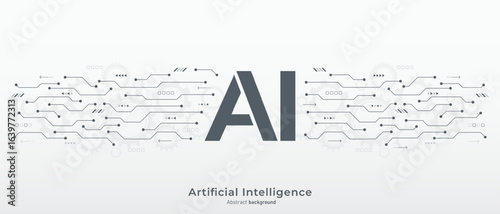 Abstract AI on a circuit board with electronic elements background. Artificial intelligence technology concept. Deep learning, innovation, and engineering concepts. Vector illustration