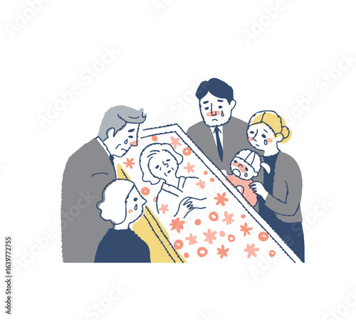 納棺・棺を覗き込んで悲しんでいる親族