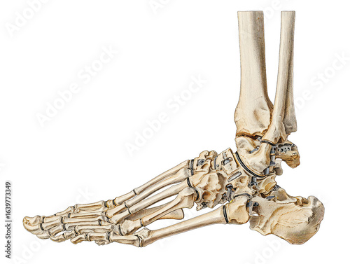 Detailed anatomical illustration of a human foot's bones