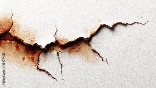 Cracked white surface with rusty brown fissures