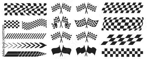Racing stripes set, checkered patterns and flag, motorsport tuning, start and finish line, fast dynamic lines, racing stripe speed background, sport decals, automotive tuning stickers arts