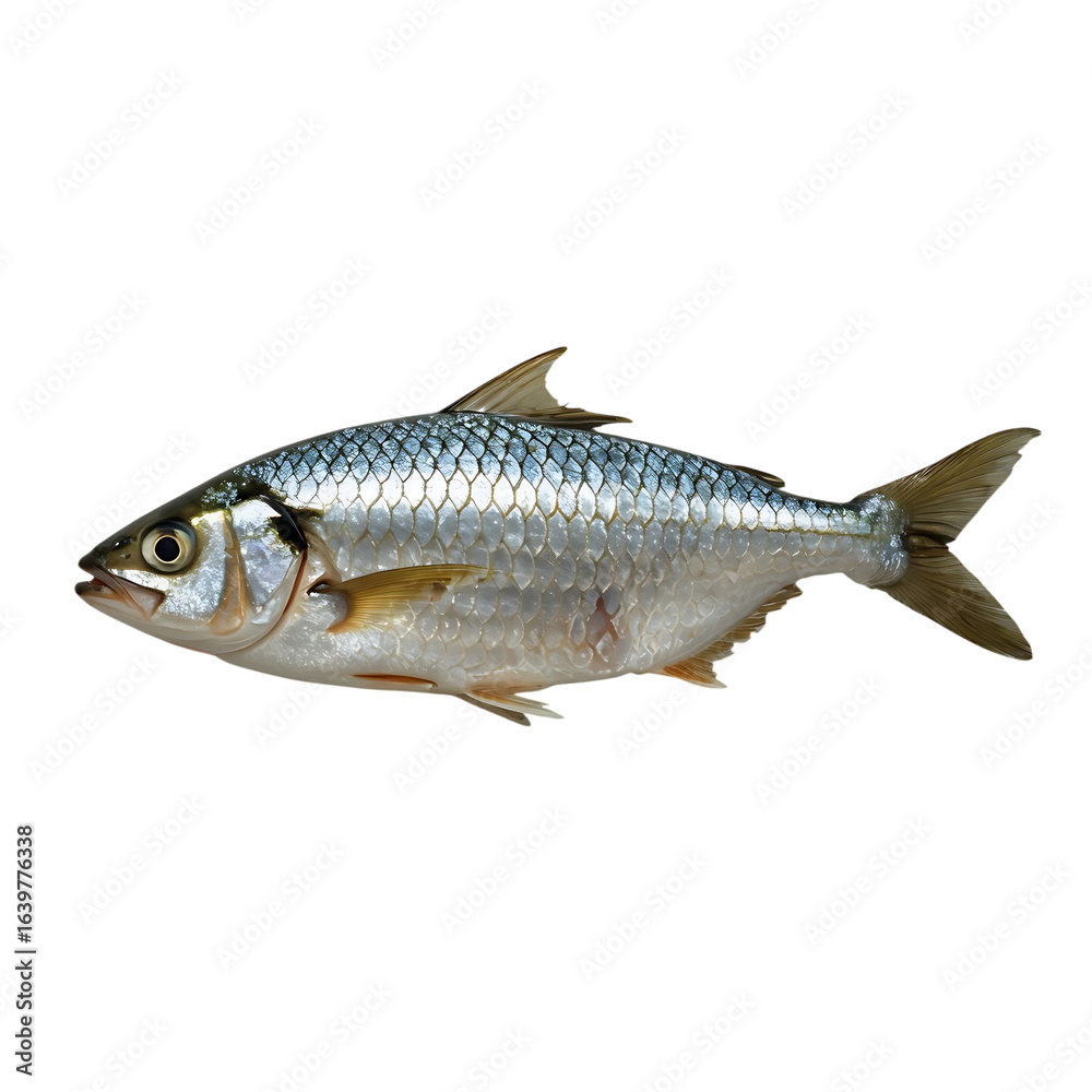 Fototapeta premium Striking Silver Fish Displayed Against a Clean Black Background, A Study in Aquatic Beauty and Underwater Life
