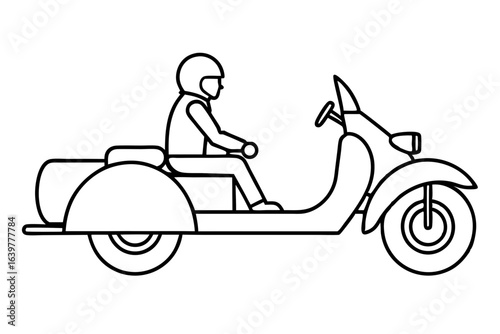Sidecar Motorcycle with Passenger Outline Vector