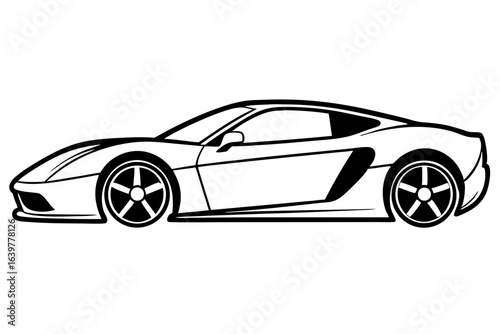 Side View Sports Car Silhouette - Sleek Vector Outline