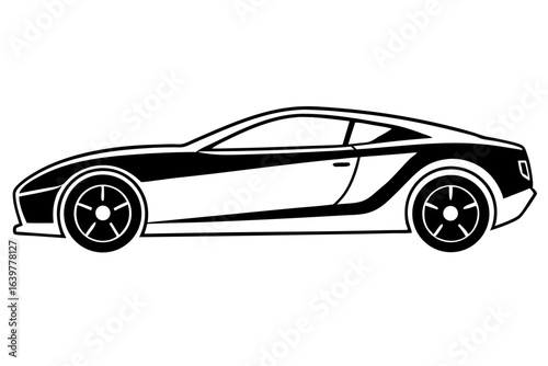 Side View Sports Car Silhouette - Sleek Vector Outline