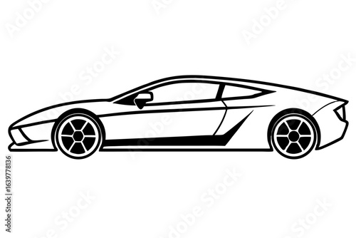 Side View Sports Car Silhouette - Sleek Vector Outline