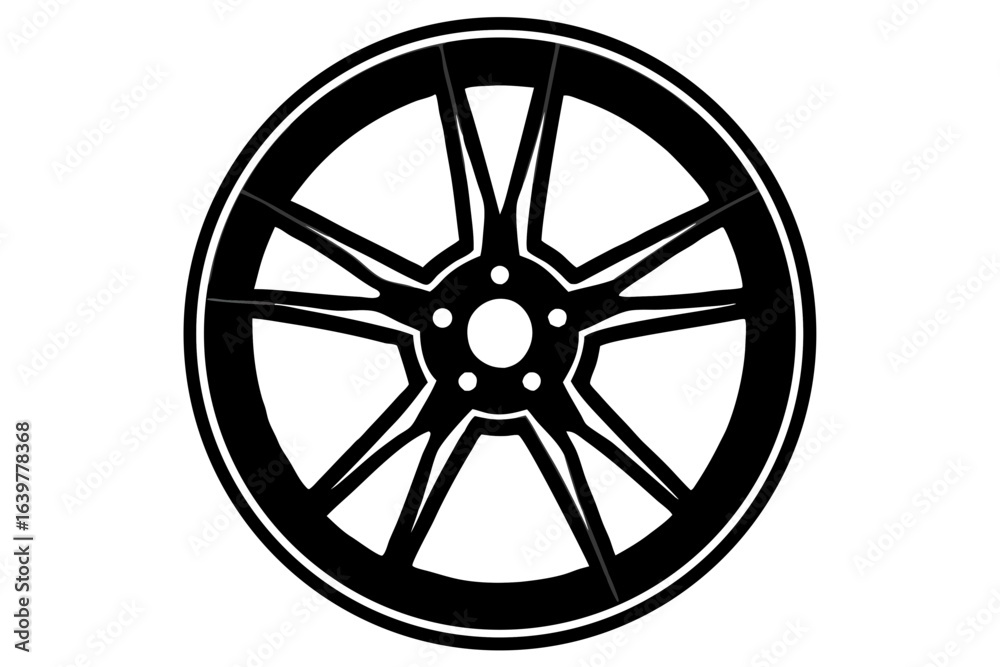 Alloy Car Wheel Rim Silhouette with Detailed Spokes Vector Alloy Car Wheel Rim Silhouette with Detailed Spokes Vector
