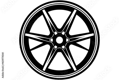 Alloy Car Wheel Rim Silhouette with Detailed Spokes Vector