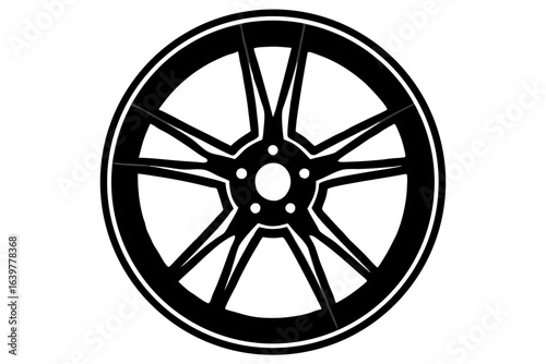 Alloy Car Wheel Rim Silhouette with Detailed Spokes Vector