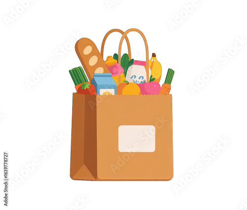 Brown paper grocery bag filled with various food items (2)