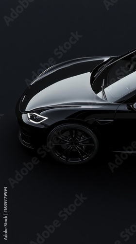 Black Vehicle Shows Sleek Design with Shiny Surface and Automotive Excellence