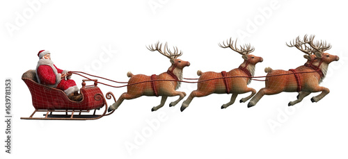 santa claus ready to deliver presents with sleigh on transparent background.