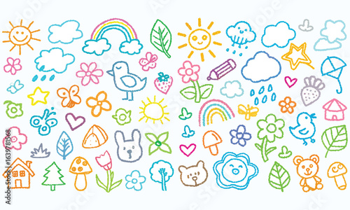 Cute Crayon Summer  Sea Doodle Clipart Bundle Beach Icons for Kids 