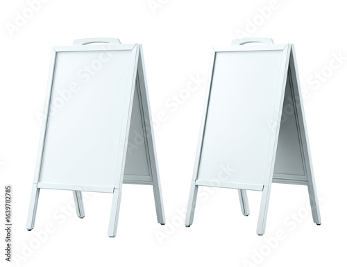 Two blank white A-frame signs, side-by-side