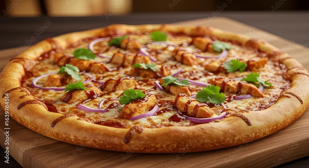 Savory Classic BBQ Chicken Pizza Topped With Tender Grilled Chicken, Tangy Barbecue Sauce, Sweet Red Onions, And Fresh Cilantro—A Bold And Flavorful Twist On A Pizza Favorite Savory Classic BBQ Chicken Pizza Topped With Tender Grilled Chicken, Tangy Barbecue Sauce, Sweet Red Onions, And Fresh Cilantro—A Bold And Flavorful Twist On A Pizza Favorite