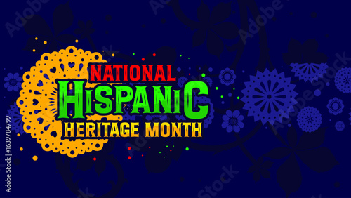 National hispanic heritage month celebration banner poster card with folk patterns for social media, networks - vector illustration