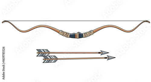 Traditional wooden recurve bow and arrow set for archery practice or competition