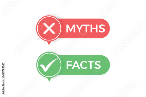 Myths vs Facts Labels – Red Cross and Green Check Mark Vector Design