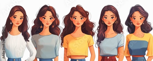 Diverse group of women showcasing different hairstyles and fashion in a modern lifestyle setting for creative inspiration and marketing use