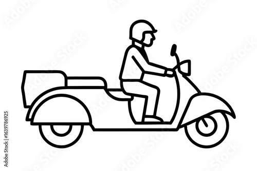 Simple Outline of Motorcycle and Sidecar with Passenger