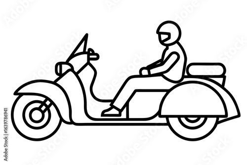 Simple Outline of Motorcycle and Sidecar with Passenger