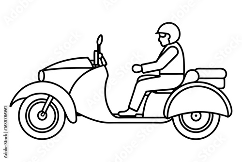 Simple Outline of Motorcycle and Sidecar with Passenger