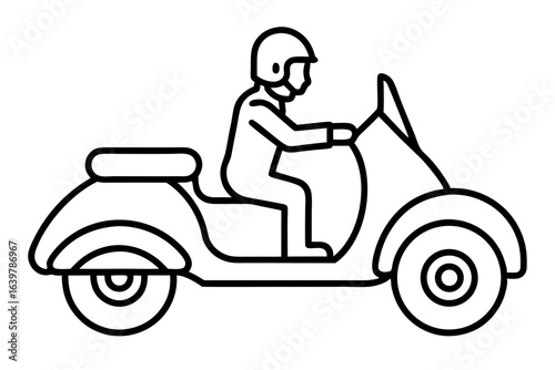 Simple Outline of Motorcycle and Sidecar with Passenger