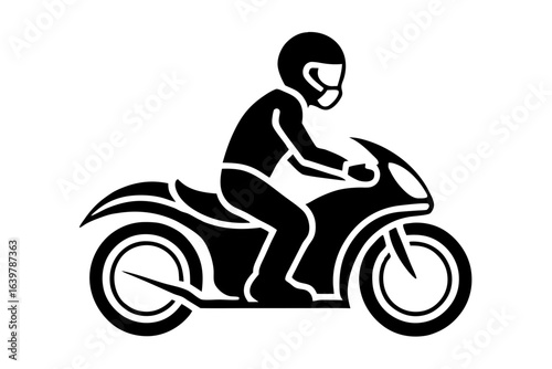 Silhouette of Motorbike Rider Wearing Helmet Vector Illustration